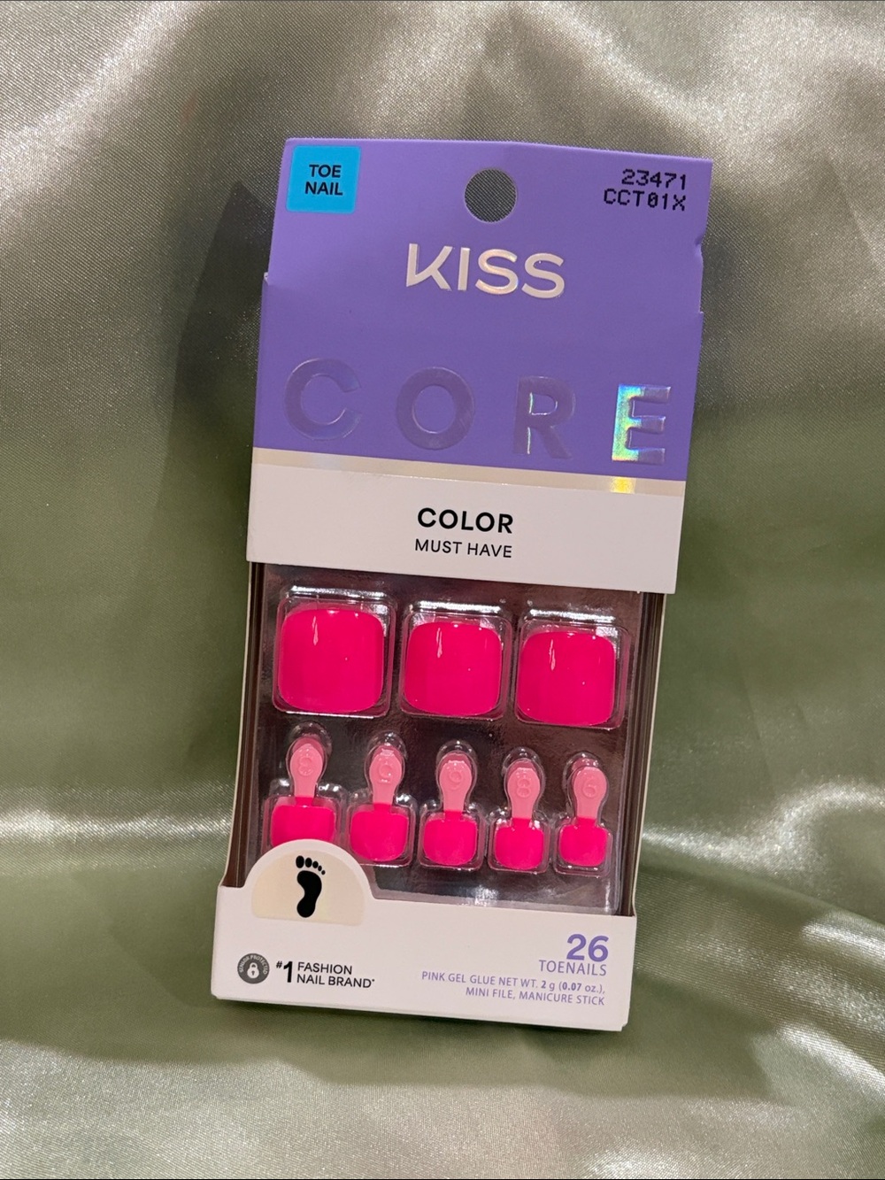 Kiss Core Bright Hot Pink Toe Nails - Pack of 26